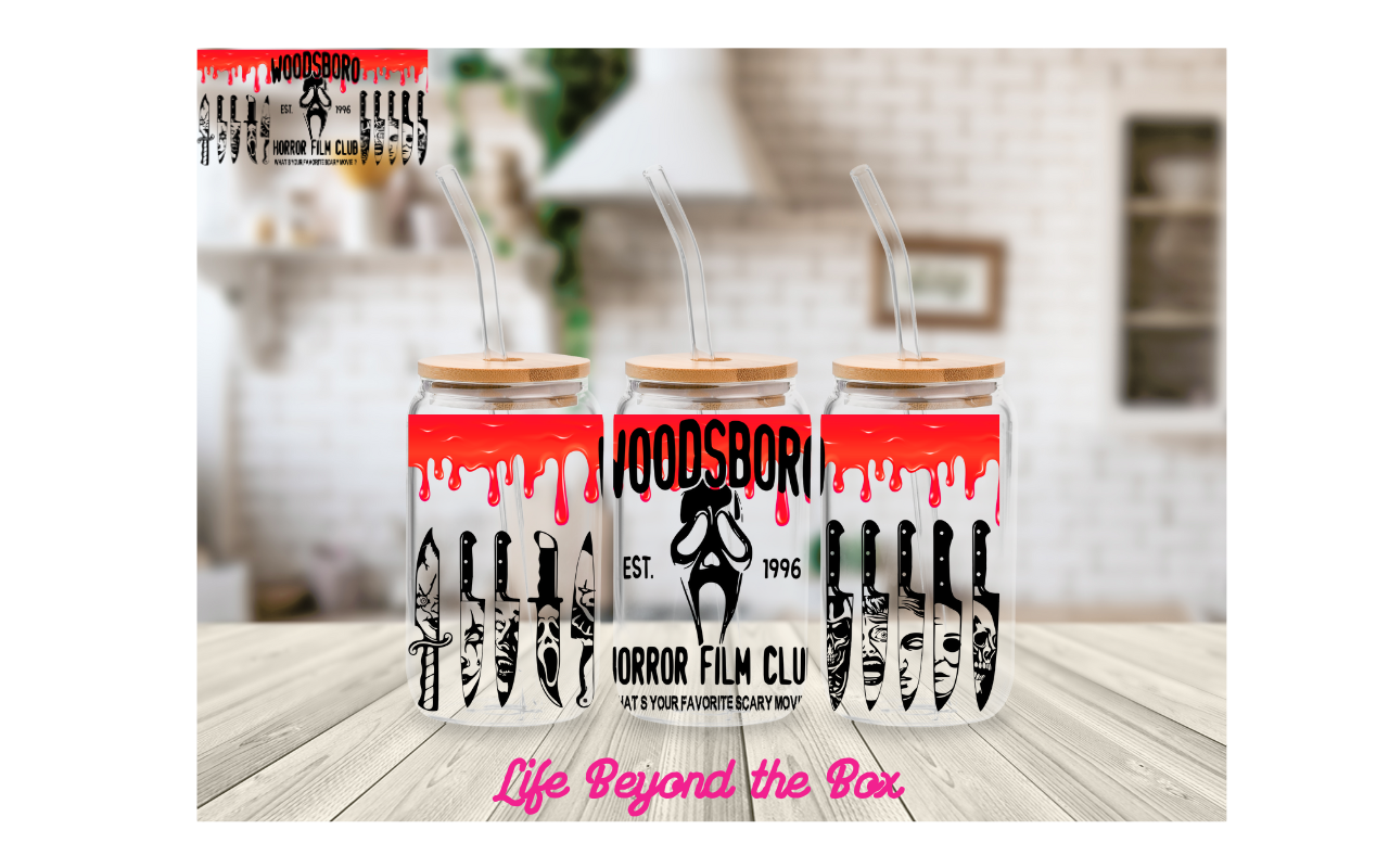 Woodsboro Film Club 16oz UVDTF wrap