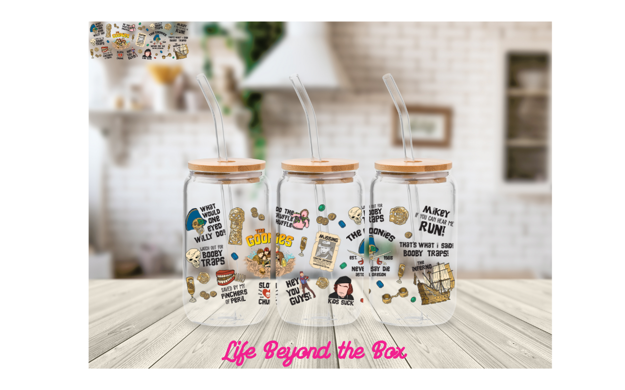 Goonies Never Die 16oz UVDTF wrap
