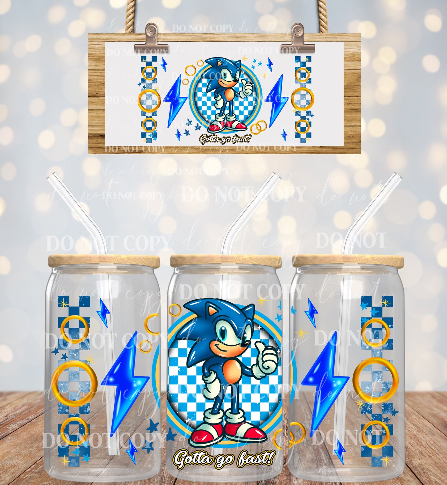 Blue hedgehog 16oz UVDTF wrap