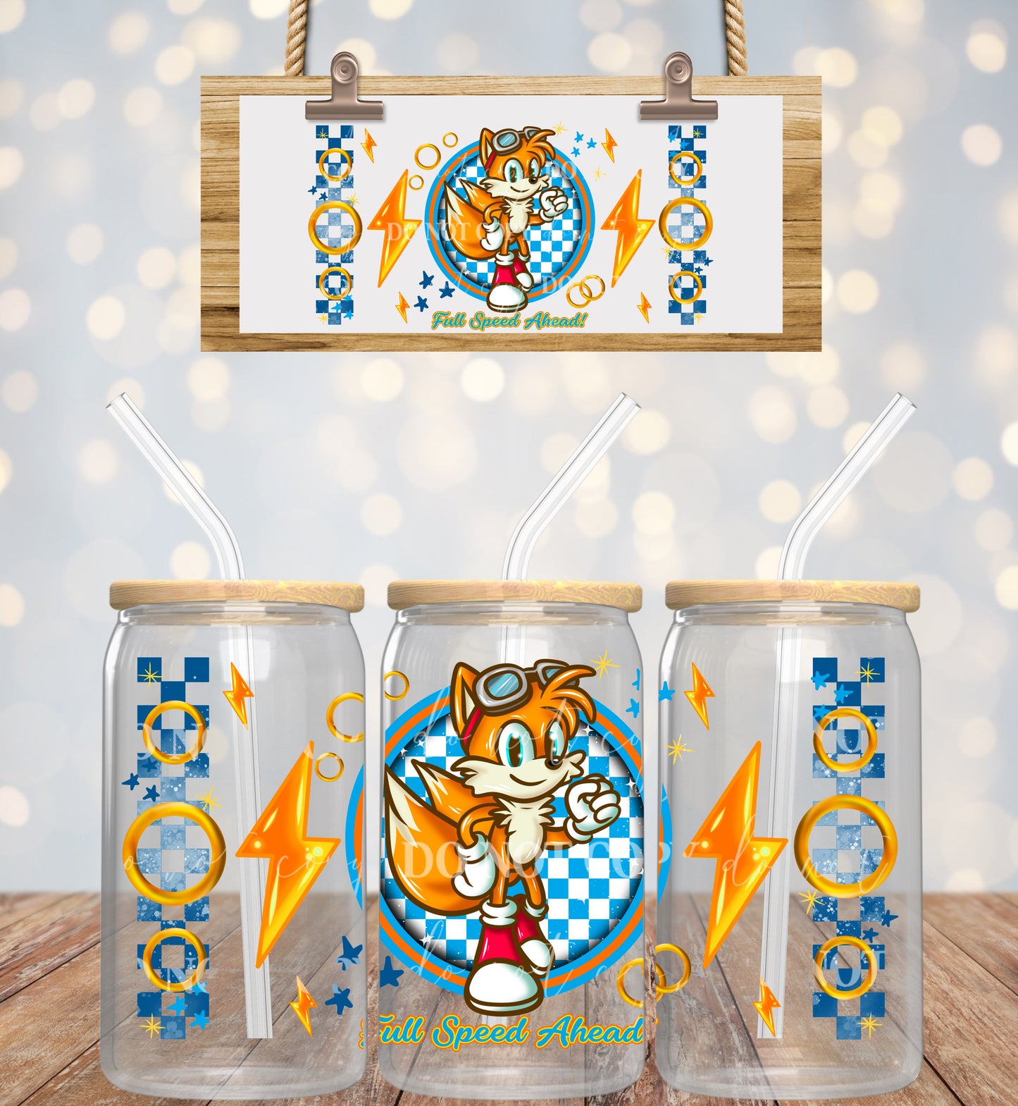 Blue hedgehog 16oz UVDTF wrap