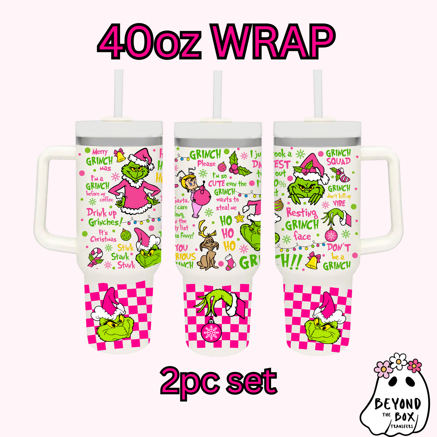 Christmas Pink 40oz UVDTF 2pc wrap