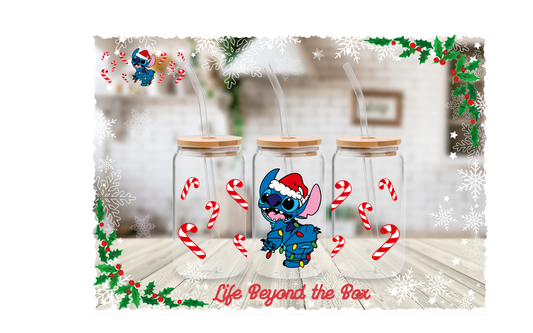 Candy Cane Blue Alien Christmas 16oz UVDTF wrap