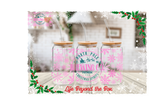Pink Christmas Brewing 16oz UVDTF wrap