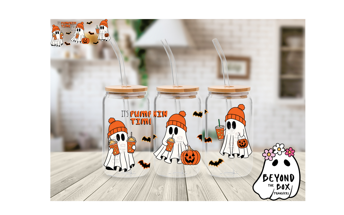 Pumpkin Ghost 16oz UVDTF wrap
