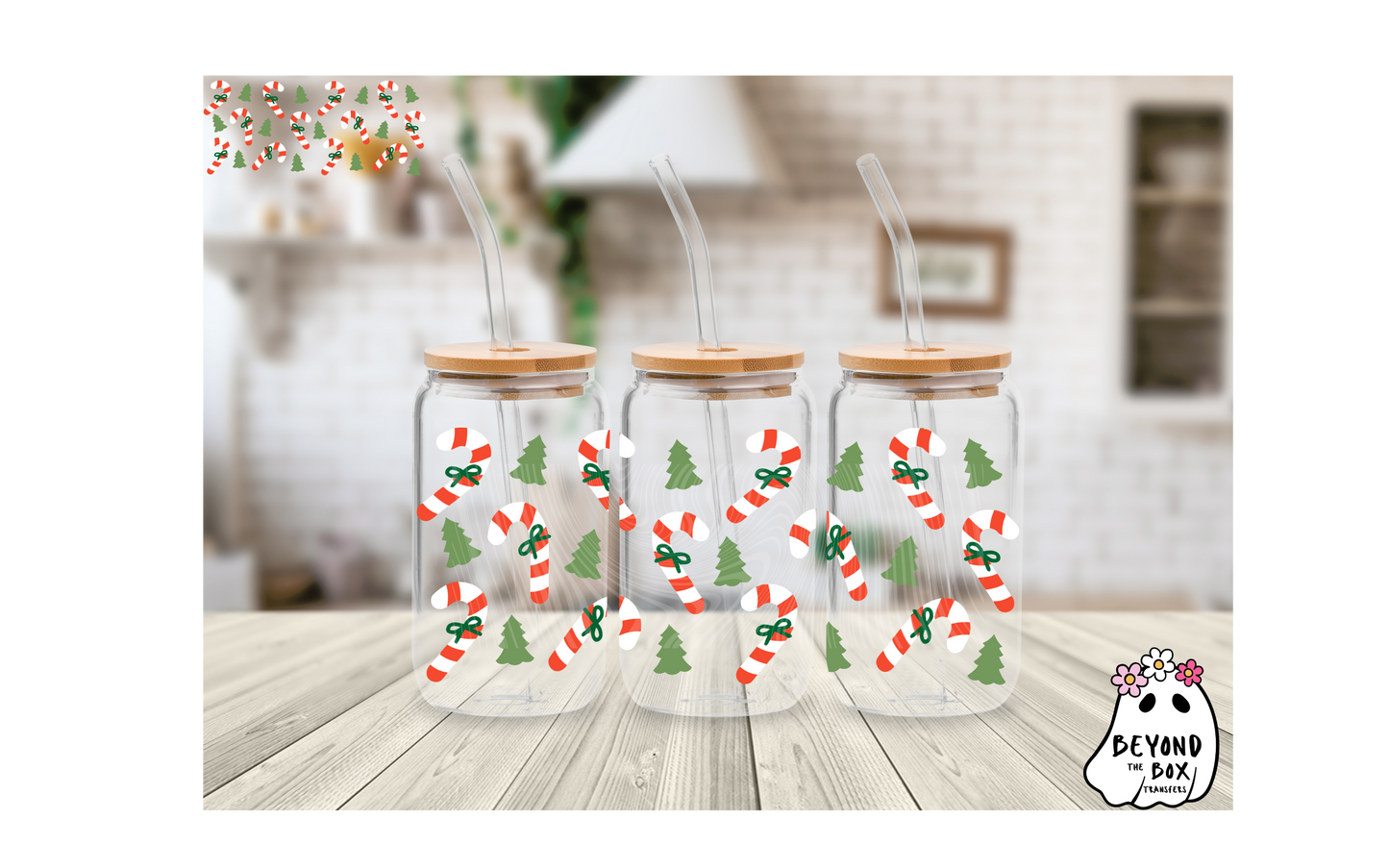 Candy Cane Red/Green 16oz UVDTF Wrap