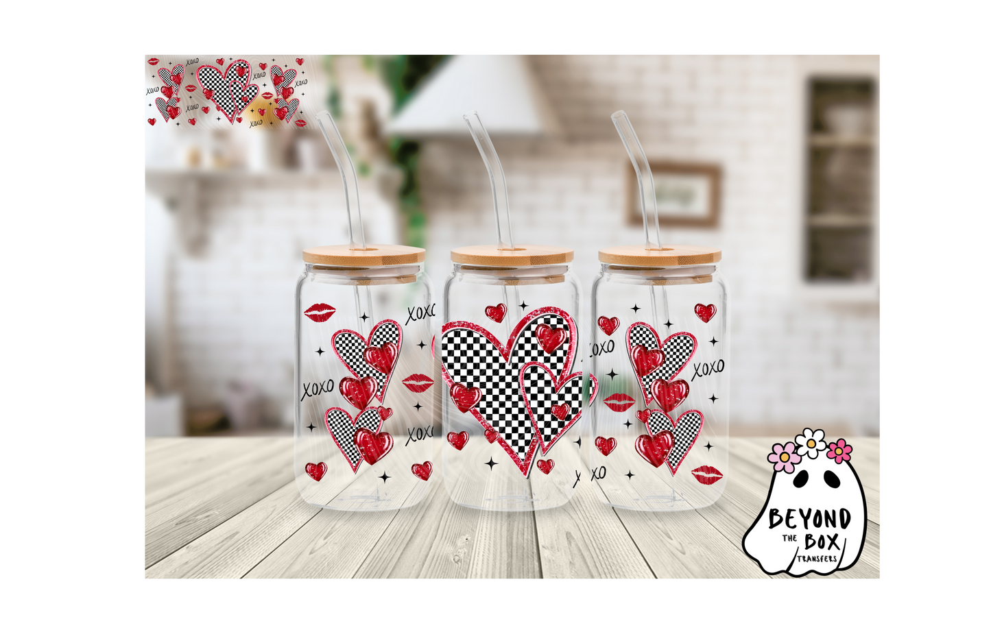 Checkered Hearts 16oz UVDTF wrap