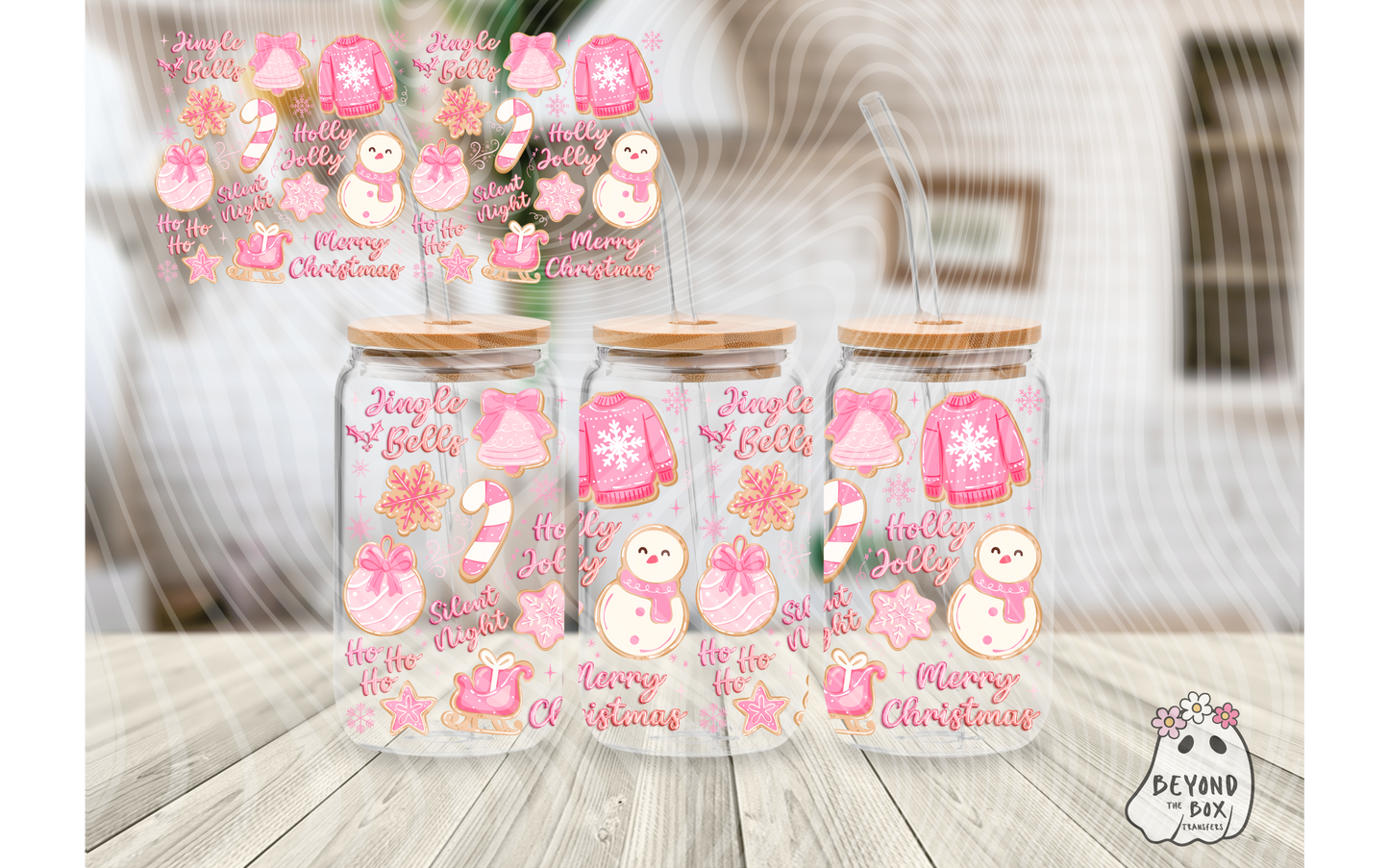 Pink Christmas Cookies 16oz UVDTF Wrap