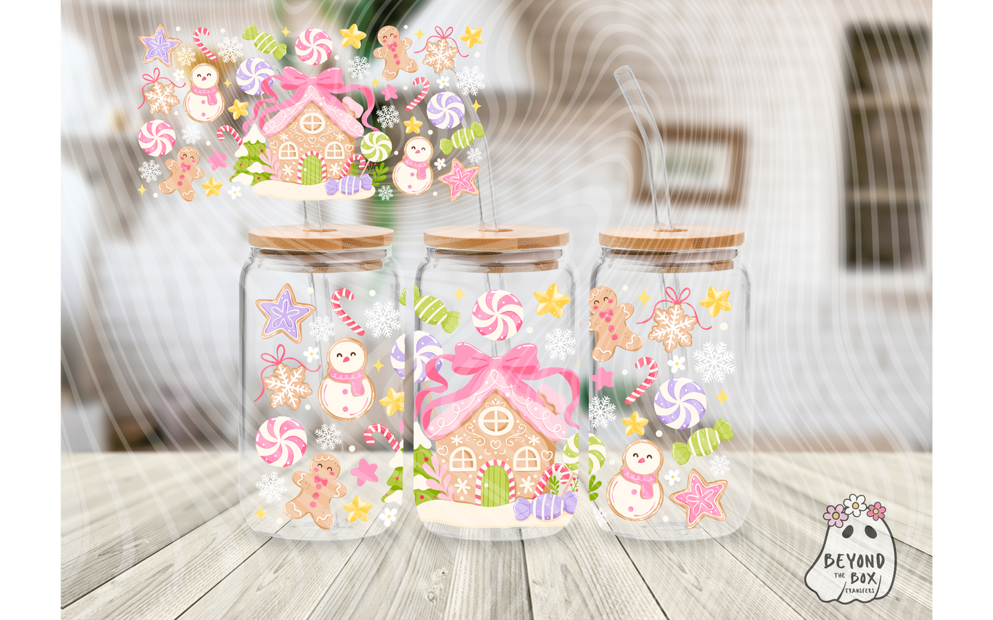 Pink Gingerbread Christmas 16oz UVDTF Wrap