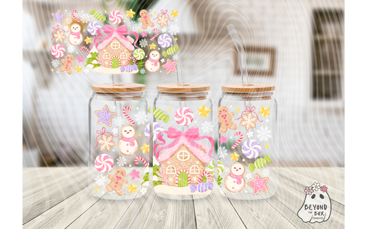 Pink Gingerbread Christmas 16oz UVDTF Wrap