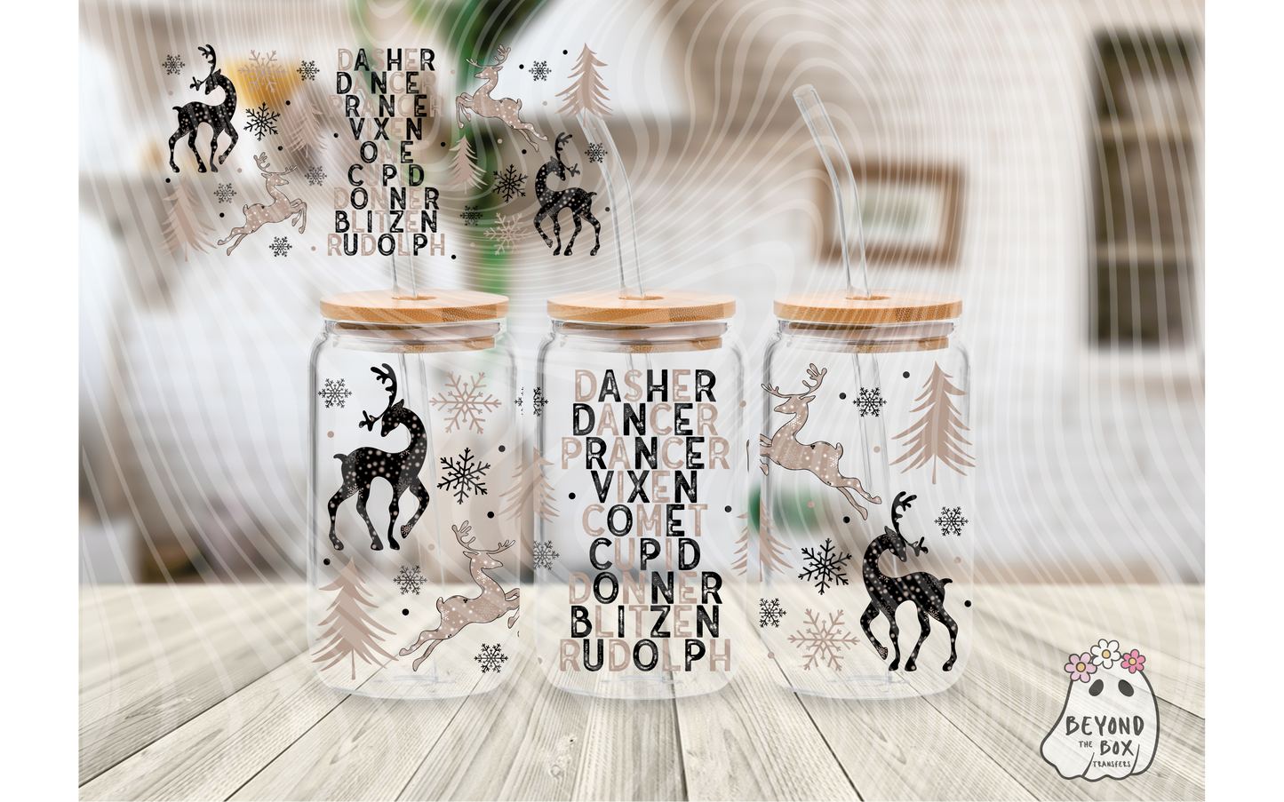 Santas Reindeer 16oz UVDTF Wrap