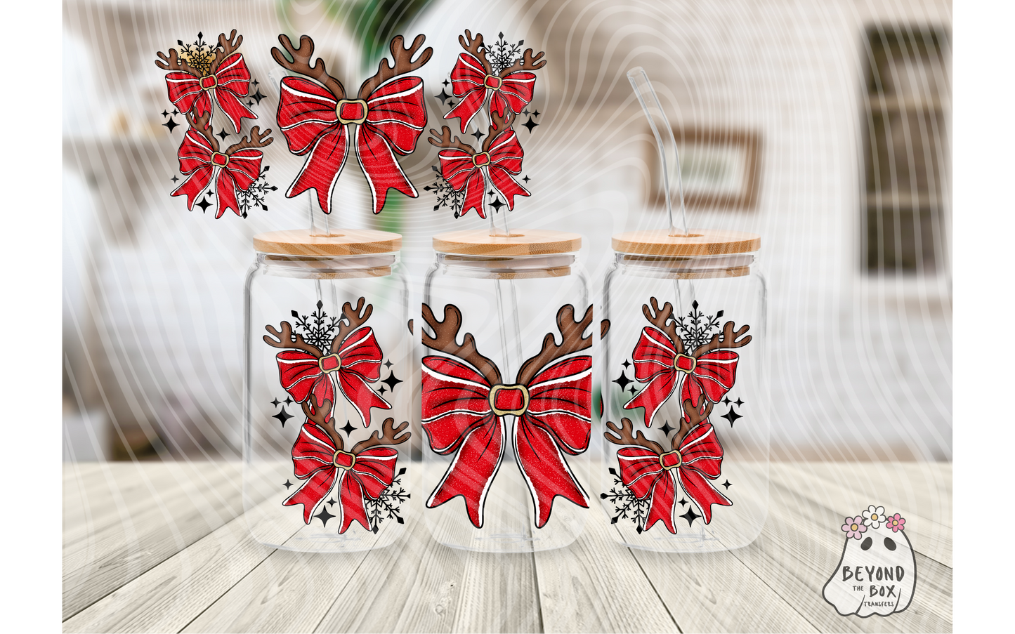 Reindeer Bow 16oz UVDTF Wrap