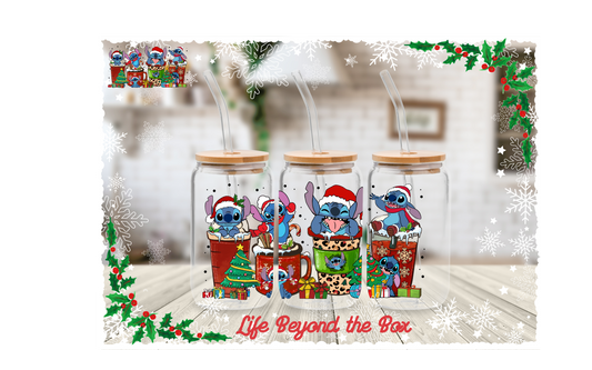 Latte Blue Alien Christmas 16oz UVDTF wrap