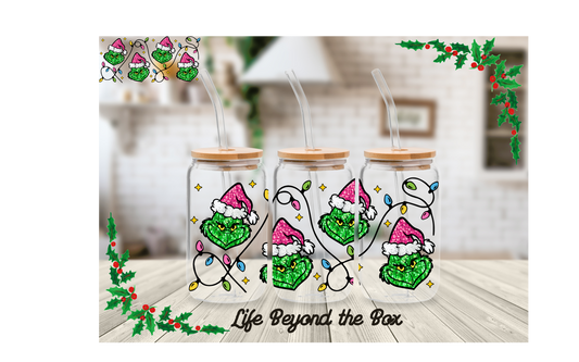 Pink Christmas 16oz UV DTF Wrap
