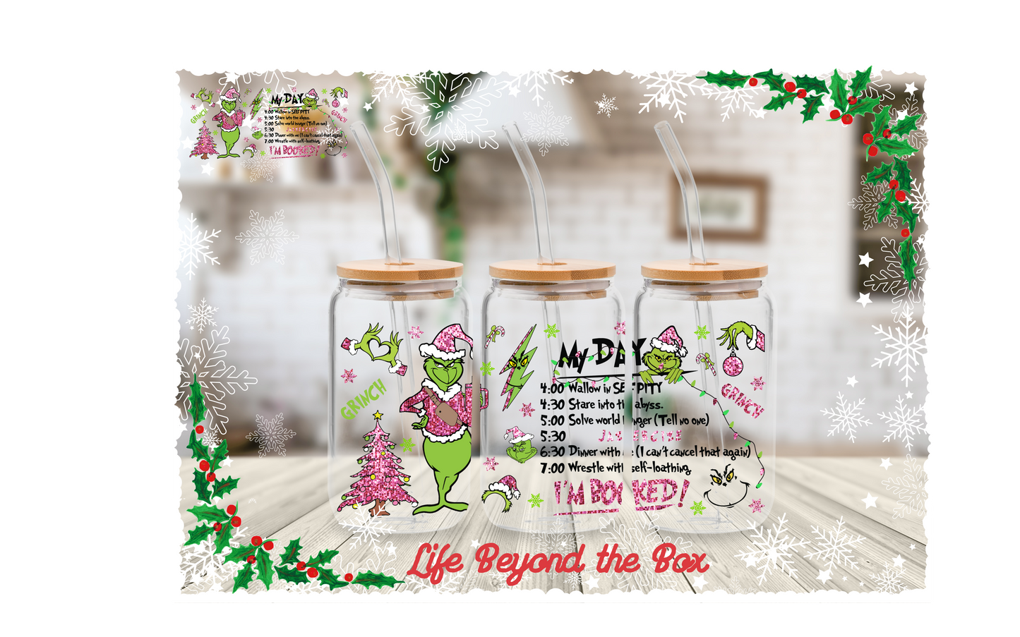 Pink Christmas 16oz UV DTF Wrap