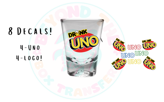 Drunk Uno set of 8 UVDTF Decal sheet