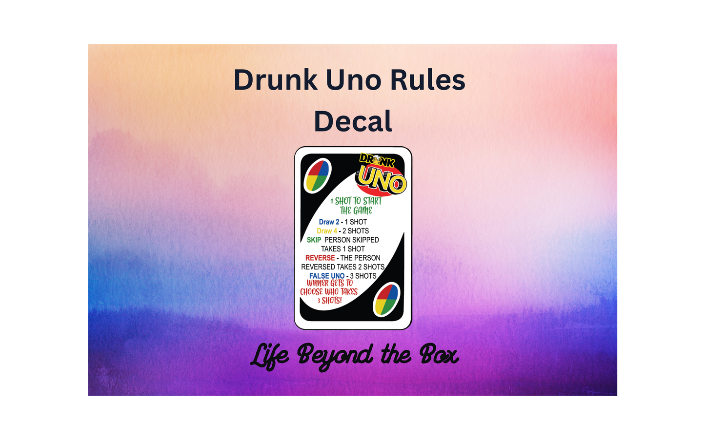 Drunk Uno Rules Card UVDTF Decal