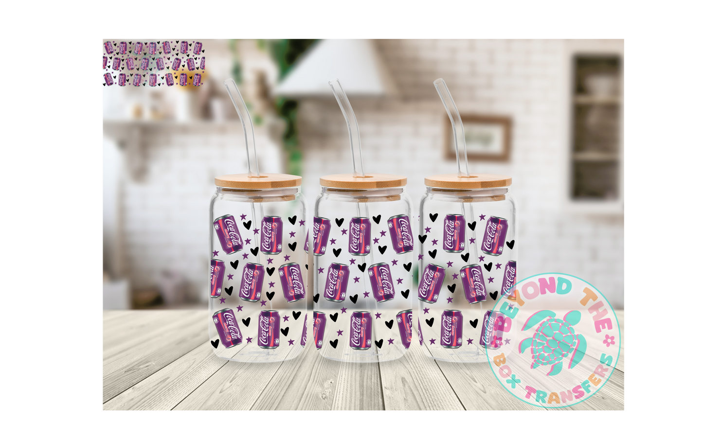 Cherry Cola Black Hearts 16oz UVDTF wrap