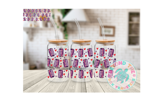 Cherry Cola Red Hearts 16oz UVDTF wrap