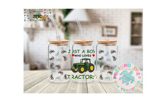 Boy who Loves Tractors 16oz UVDTF wrap